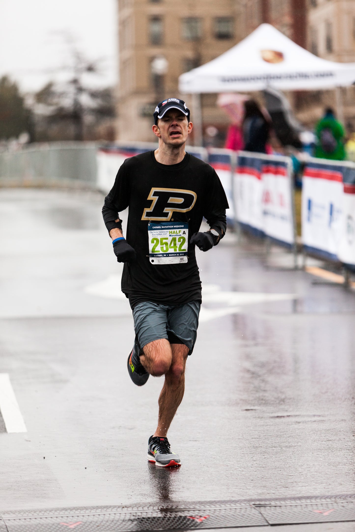 Purdue short sleeve tech with large P - women's only