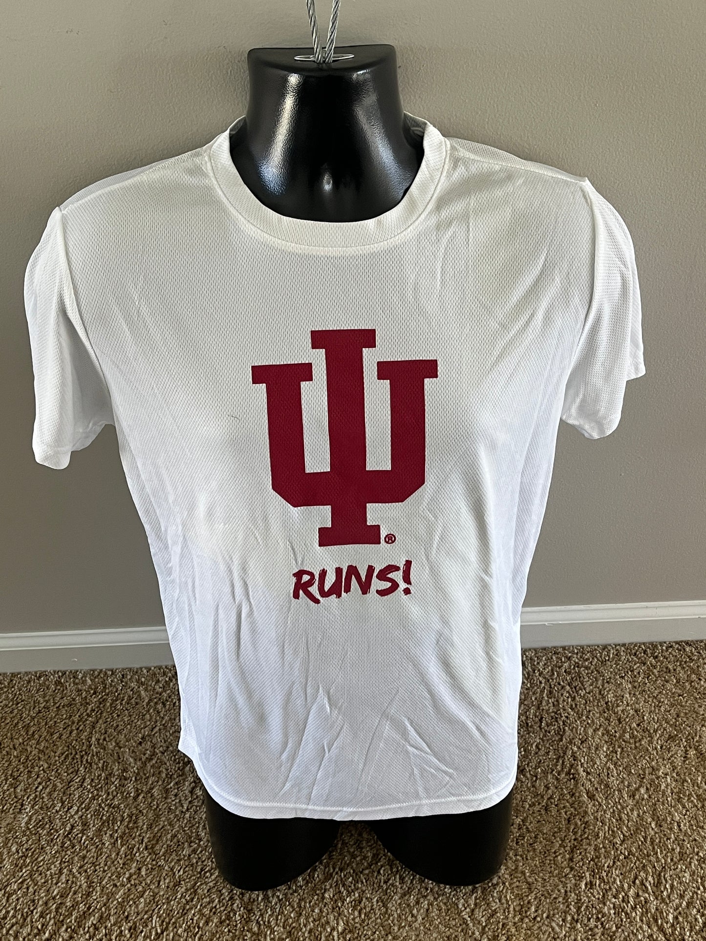 IU Runs Short Sleeve Tech in White - men's and women's (CLOSEOUT)