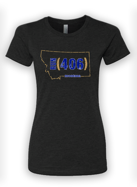 Run 406 Women's Short Sleeve Tee - Black/Blue/Gold