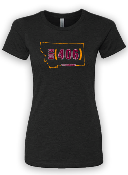 Run 406 Women's Short Sleeve Tee - Black/Maroon/Gold