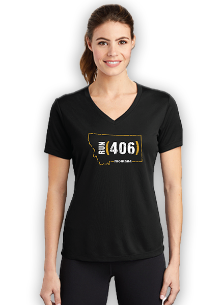 Run 406 Women's Short Sleeve V-Neck Tech Tee - Black