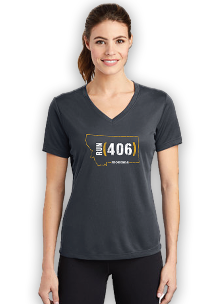 Run 406 Women's Short Sleeve V-Neck Tech Tee - Grey